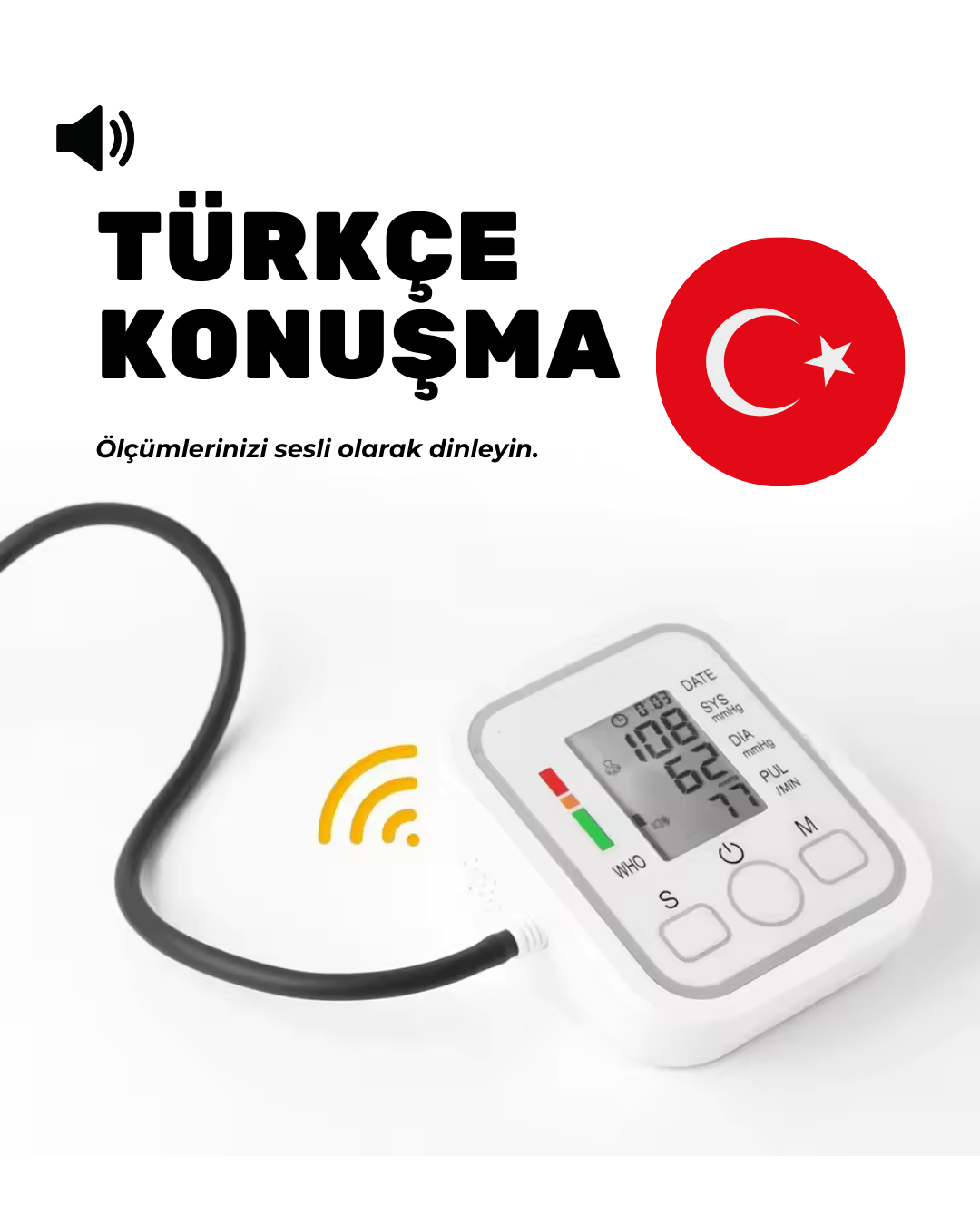 Türkçe Konuşan Koldan Tansiyon Aleti - HD Ekran, Hassas Ölçüm ve Çift Kullanım Özelliği